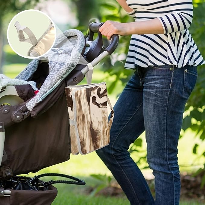 Portable Changing Pad for Baby - Vintage Western Cowboy Waterproof Diaper Changing Mat Travel Changing Pad with Built-in Pillow - Shower Gift for Baby