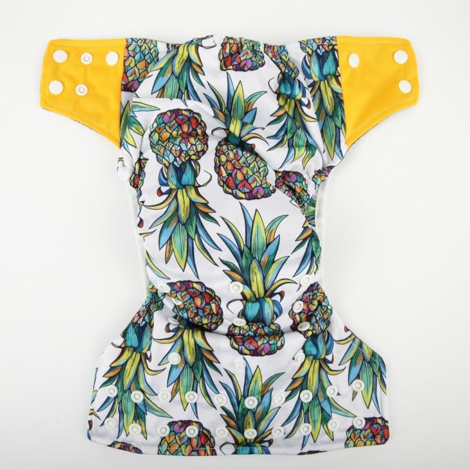 3 AIll in One Cloth Diapers Nappies for Night AIO Sewn in Insert Reusable Washable (Arrow Pineapple Pack)