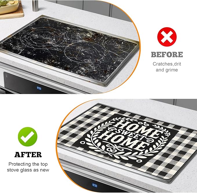Multi-Design Stove Top Cover for Glass/Electric Stoves - 3-in-1 Heat-Resistant Protector Mat, Non-Slip Drying Rack 28"x20" (Home, 28" L x 20" W)