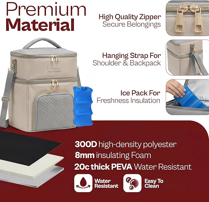 Castal Breast Pump Bag Spectra S1 S2–Insulated Spectra Pump Bag, Breastmilk Cooler Bag with Ice Pack–Leak-Proof Double Layer Breast Pump Travel Bag (Black)