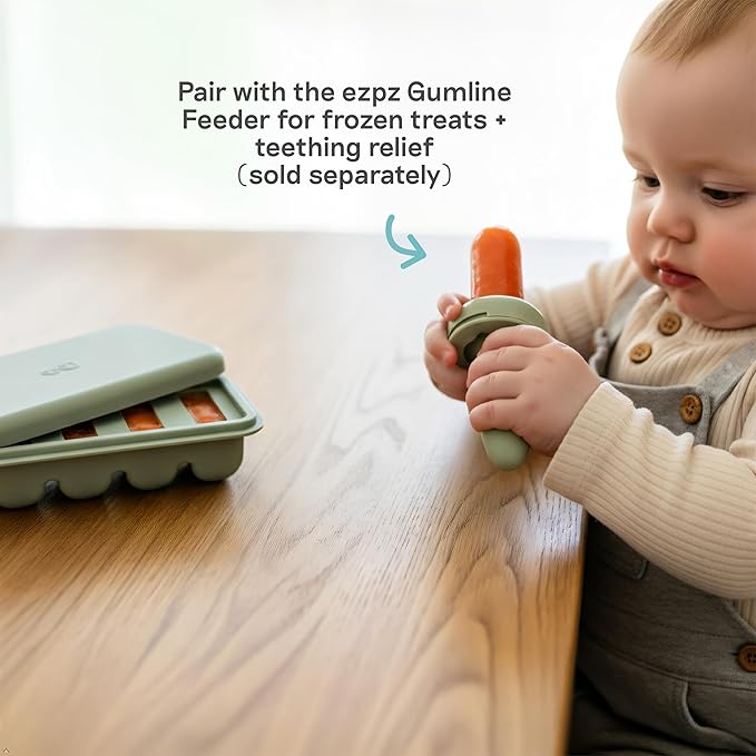 ezpz Ice Tray for the Baby-Led Gumline Feeder (Blush) - 4 Months+ - Silicone Ice Tray for Breast Milk, Formula, or Purees - Four Compartments - Infant Essentials