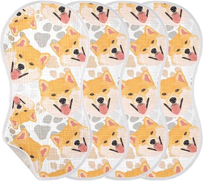 Muslin Burp Cloths for Baby Boys and Girls - 1-Pack Ultra Absorbent Shiba Inu Dog Muslin Washcloths, Newborn Towel, Milk Spit Up Rags, Burp Cloth Bib for Unisex, 22 x 11 Inch