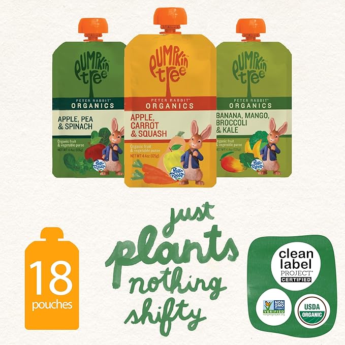 Peter Rabbit Organics Fruit & Vegetable Variety Pack, 4 oz. Squeezable Pouches (Pack of 18)