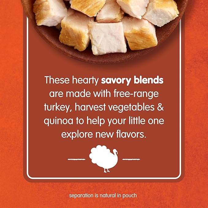 Happy Baby Organics Savory Blends Stage 3 Baby Food Puree, Free Range Turkey, Harvest Vegetables & Quinoa Skillet, 3.5 Ounce (Pack of 16)