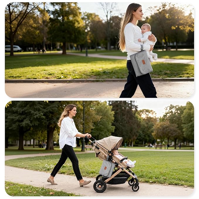 Portable Changing Pad for Travel, Waterproof & Wipe-Clean Changing Mat with Storage Pocket, for Diaper Bag,Grey