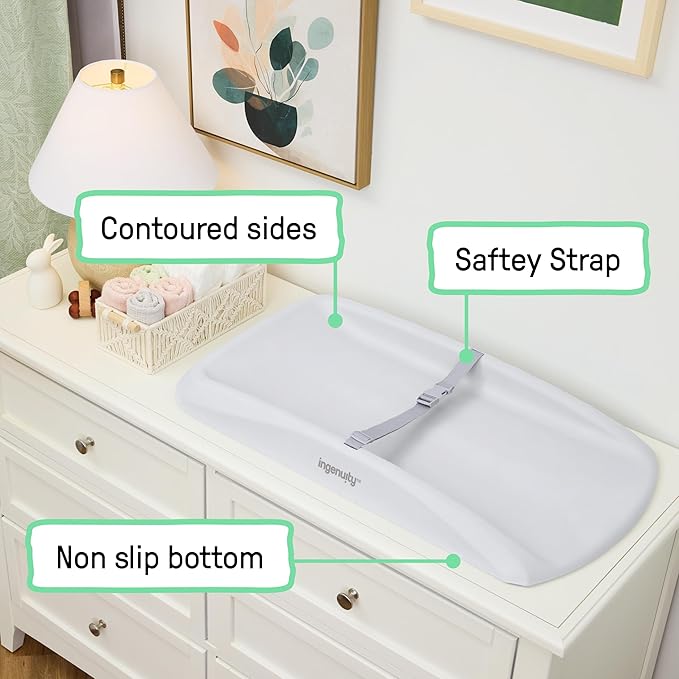 Ingenuity Comfy Clean Changing Pad, Waterproof EVA Foam, Easy-Wipe Cushion with Safety Strap & Non-Slip Bottom, Fits Standard 31 in x 17 in Tables, Newborn & Up