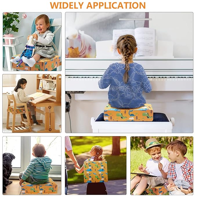 Toddler Booster Seat for Dining Table,4 Inches Washable Double Safer Straps Non-Slip Bottom Booster Seat Dining for Kids, Portable Travel High Density Sponge Detachable Increasing Cushion for Child.