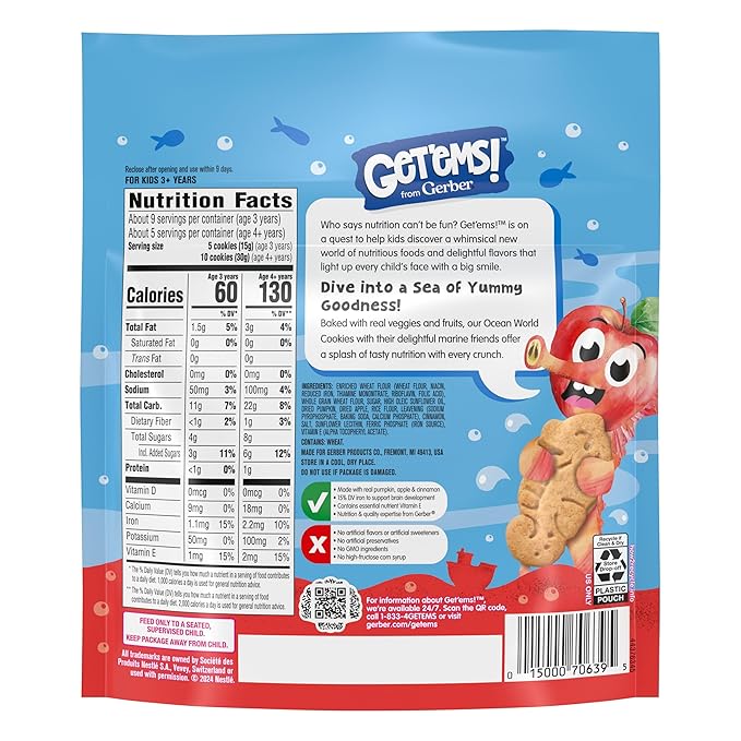 Get'ems! from Gerber, Snacks for Kids, Pizza Space Crackers, Made with Real Veggies & Fruits, Iron & Vitamin E - 4 pack