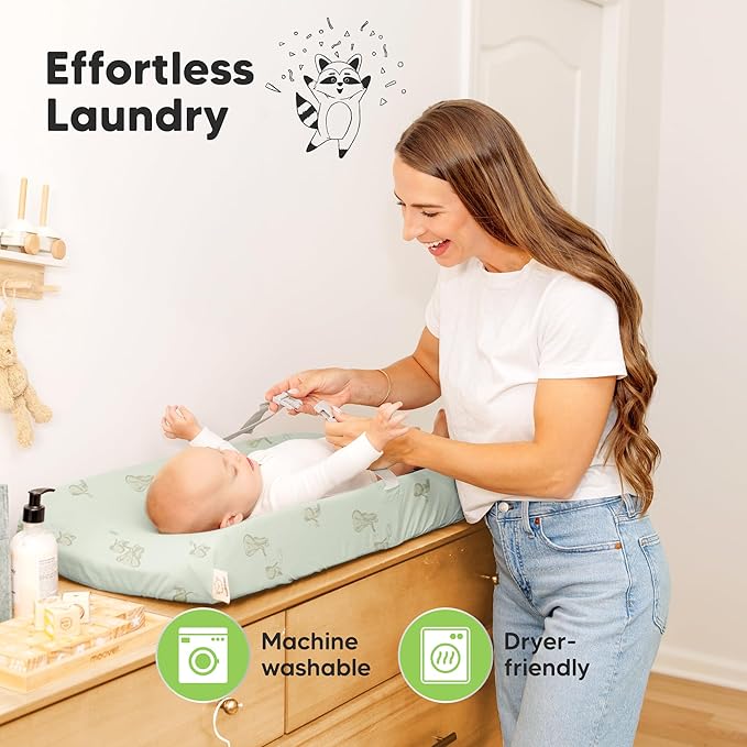 2-Pack Waterproof Changing Pad Covers Boy, Girl – 32x16 Soft Cotton Baby Changing Table Cover, Wipeable Diaper Change Pad Sheets, Contour Baby Diaper Change Mat Liner for Dresser, Nursery (Elly)