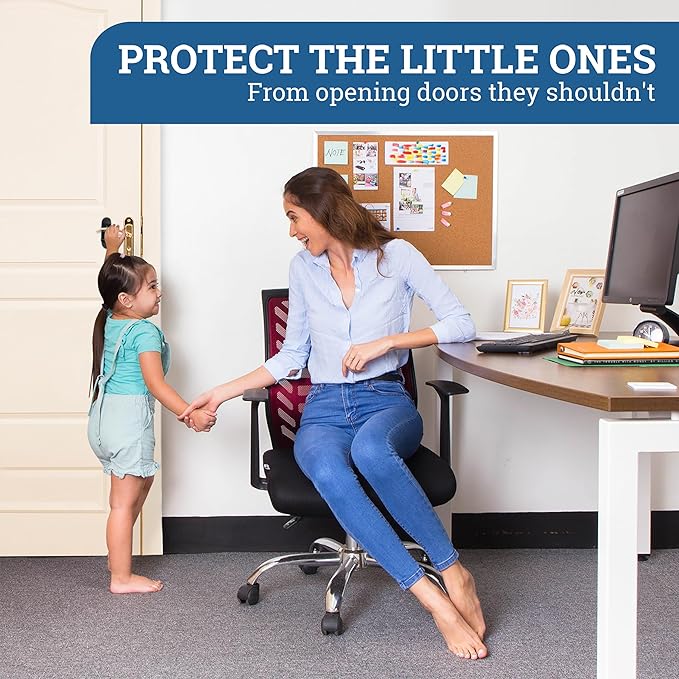 Door Lever Lock (2 Pack) Prevents Toddlers from Opening Doors. 3.25" L * 1.5" W * 4.5" H Easy One Hand Operation for Adults. Durable ABS with 3M Adhesive Backing. Simple Install, Black