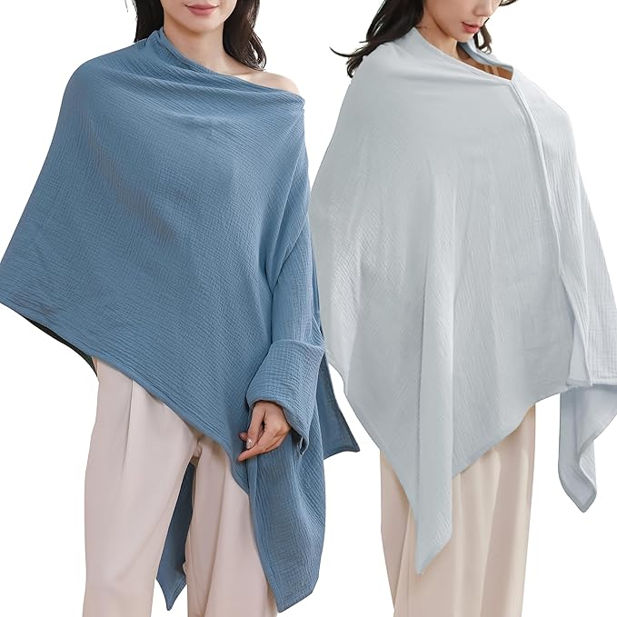 TADO MUSLIN 2-Pack Muslin Nursing Cover for Baby Breastfeeding, 100% Organic Cotton Breastfeeding Cover for Mom, Soft Breathable Privacy Nursing Apron, Multi-use Stroller Cover & Car Seat Canopy Blue