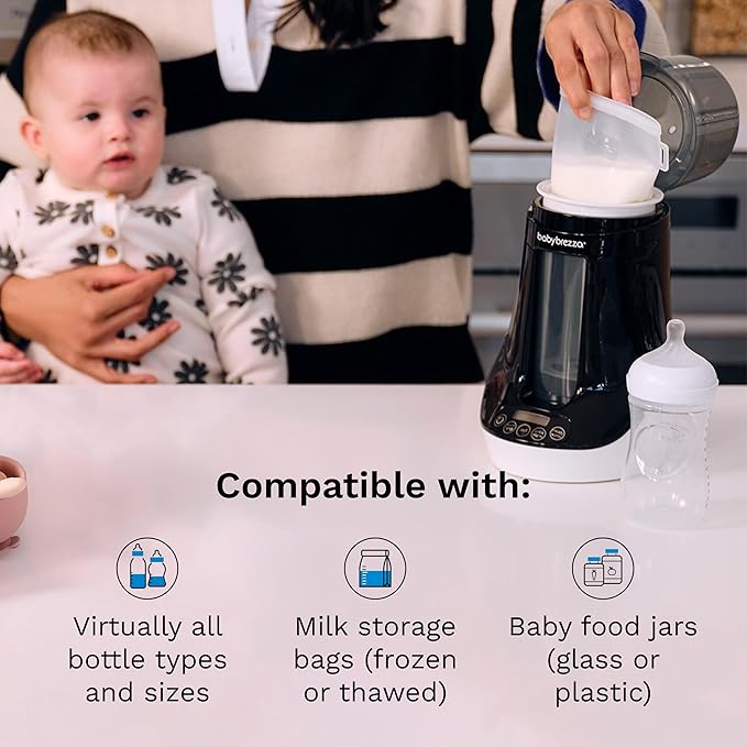 Baby Brezza Fast Baby Bottle Warmer - Baby Milk + Breastmilk Warmer Defroster – 2 Unique Temperatures for Breastmilk + Formula - Universal Fit for All Bottles, Bags + Jars