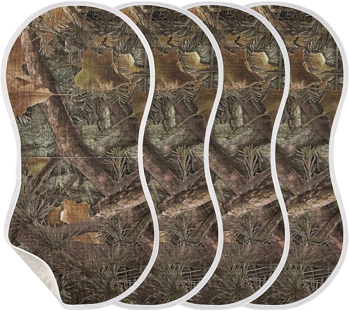 Muslin Burp Cloths for Baby Boys and Girls - 4-Pack Ultra Absorbent Forest Camo Muslin Washcloths, Newborn Towel, Milk Spit Up Rags, Burp Cloth Bib for Unisex, 22 x 11 Inch