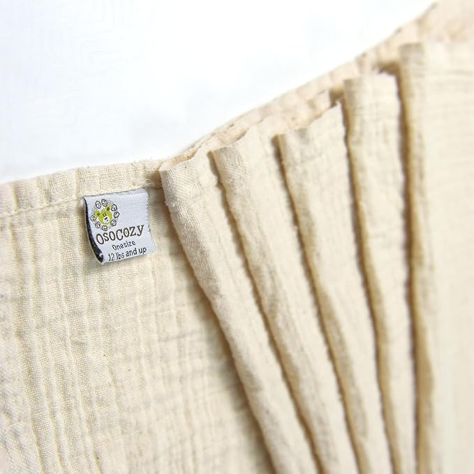 OsoCozy Organic Muslin Flat Cloth Diapers - Made of Ecologically Friendly, Soft, Absorbent, Double Layered 100% Organic Cotton. 6 Pack. OneSize Fits 12-30 Pounds.