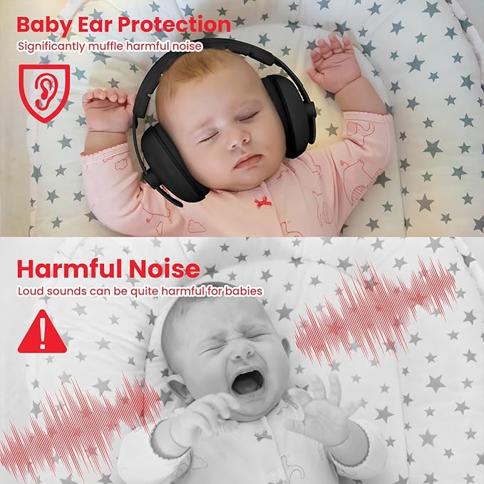 Baby Headphones for Noise Protection - Infant Ear Muffs Noise Protection - Toddler Noise Cancelling Headphones - Baby Ear Protection for 0 to 36 Months, Adjustable - Black