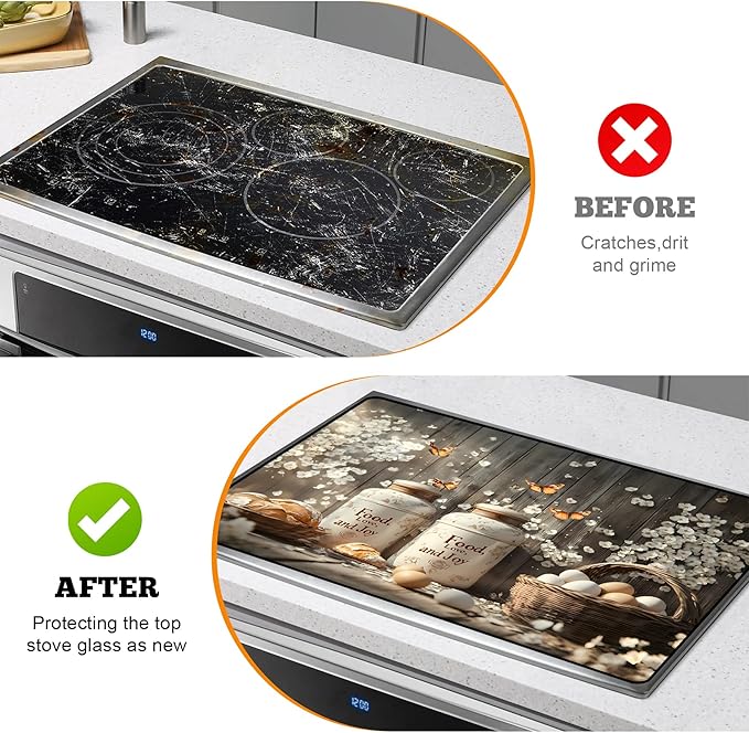Multi-Design Silicone Stove Cover for Glass/Electric Stoves - 3-in-1 Heat-Resistant Protector Mat, Non-Slip Drying Rack 28"x20" (Shop Window)