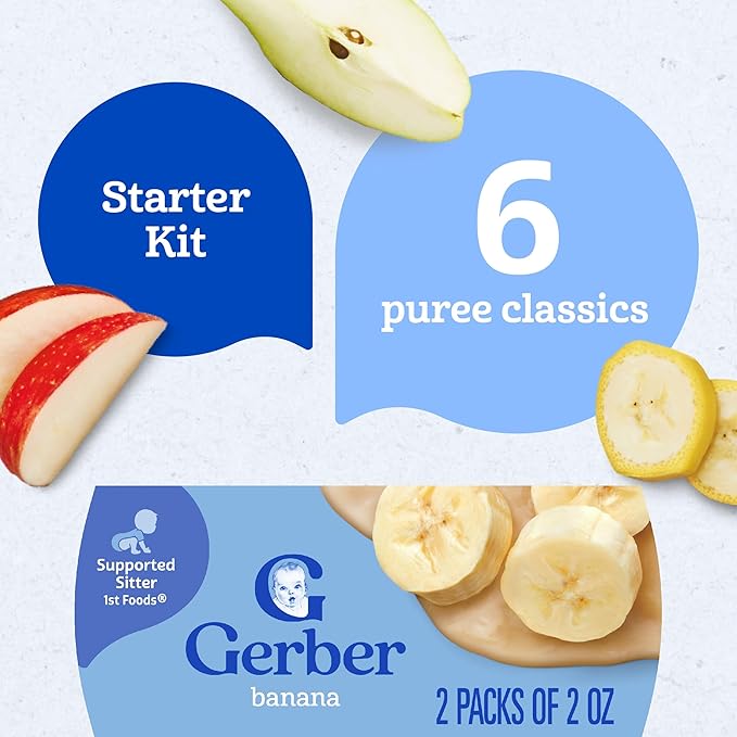Gerber My 1st Fruits Starter Kit, Banana, Pear & Apple Puree, 2 Ounce Tubs, 2-Pack (Set of 6)