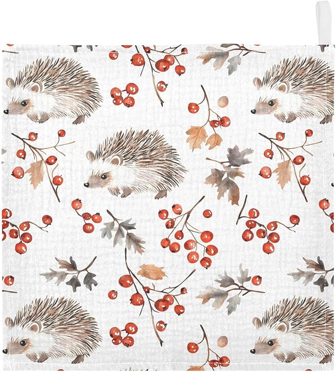 vvfelixl Forest Hedgehog Baby Burp Cloths Baby Muslin Washcloths for Boys Girls Cotton Babys Face Towel for Newborn Infants Soft and Absorbent 11.8 X 11.8 in, 5 Pack