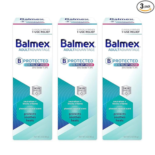 Balmex AdultAdvantage Bprotected Skin Relief Healing Cream, with Zinc Oxide Barrier Cream Protection + Skinshield Soothing Botanicals for Adult Incontinence, Adult Rash and Bed Sores, 3oz (Pack of 3)