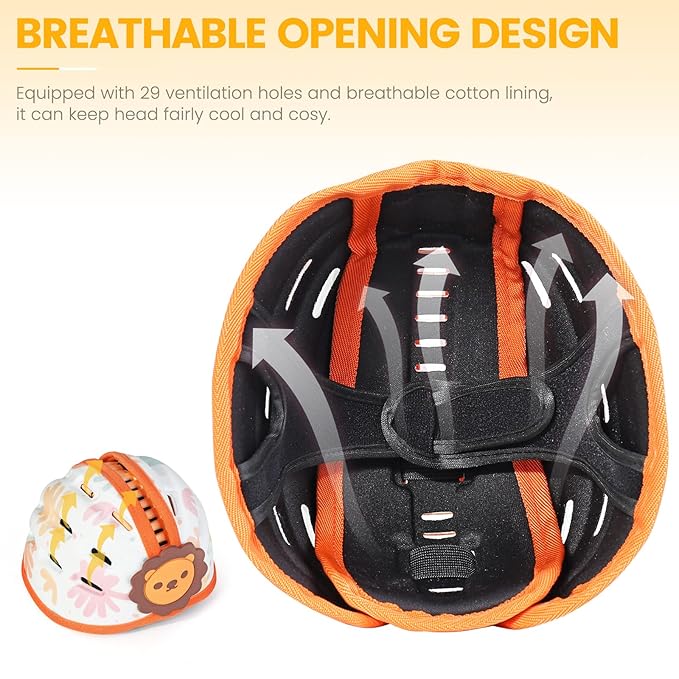 Baby Head Protector for Crawling and Walking, Anti-Collision Soft Infant Helmet for 6-24 Months, Breathable & Ultra-Lightweight & Expandable and Adjustable (Orange Lion)