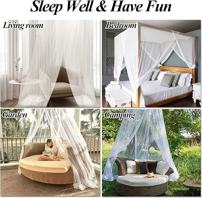 AIFUSI Mosquito Net, King Size Four Corner Post Curtains Bed Canopy for Single to Fits All Cribs and Beds for Adult Bedroom, Kids Rooms, Baby Bassinet, Garden, Camping（White）