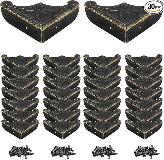 30Pcs Antique Box Corner Protectors, Decorative Edge Safety Guard Cabinet Furniture Corner Protectors for Jewelry Box and Wooden Case(2.3"x2.3"x0.5")