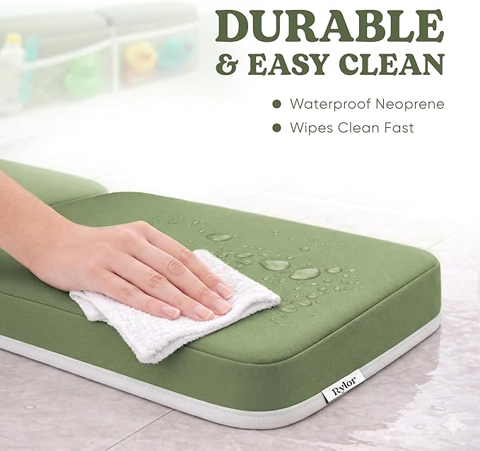 Rylor Premium Baby Bath Kneeler Mat & Elbow Rest Pad Set – Comfortable Bath Kneeler and Elbow Kneeling Rest Pad for Parents, Extra Long 26'', 2.4'' Thick, Non-Slip Support for Easy Bath Time (Green)
