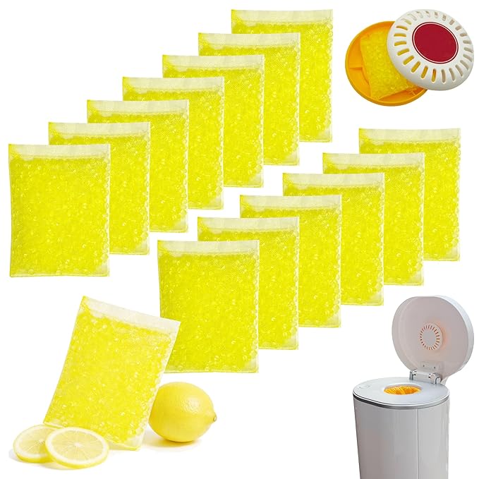 14 Pack Diaper Pail Odor Absorber Refills for Munchkin Step and Pall Diaper Pails, Odor Eliminator Filter Refills for Puck Baking Soda Cartridge (Lemon)