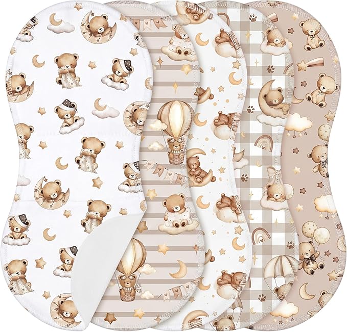 SmoothNovelty 5 Pack Teddy Bear Baby Burp Cloths Soft Absorbent Burping Rags for Newborns 19"x9" Spit up Cloths for Boy Girl Newborn Baby Shower Registry Gifts Set Nursery Decor