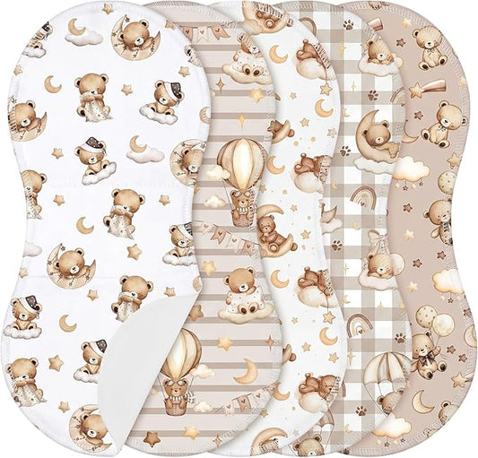 SmoothNovelty 5 Pack Teddy Bear Baby Burp Cloths Soft Absorbent Burping Rags for Newborns 19"x9" Spit up Cloths for Boy Girl Newborn Baby Shower Registry Gifts Set Nursery Decor