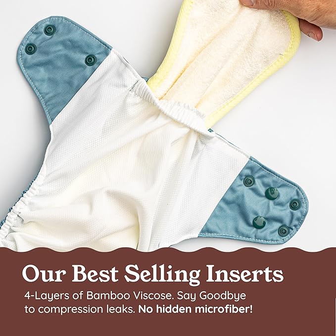Kinder Cloth Diapers Reusable Baby Diapers Pocket Style Athletic Wicking Jersey, Bamboo Viscose Inserts, Wet Bag, Newborn to Potty Training 7-60lbs, One Size (On the Farm, 3 Pack, with Inserts)