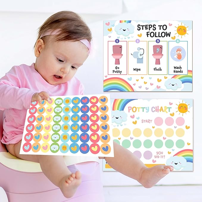 Rainbow Potty Trainning Sticker Chart for Toddlers Boys Girls, 10 Potty Training Chart with 216 Stickers & 1 Routine Card - A16