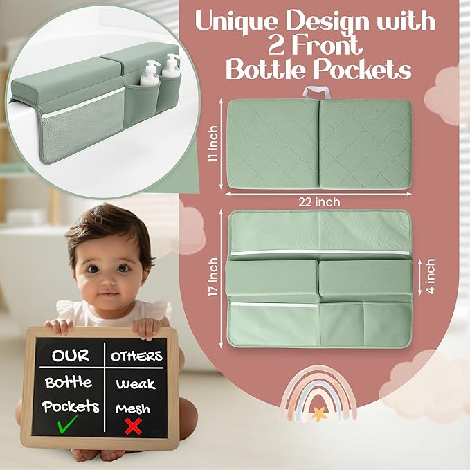 2inch XL Baby Bath Kneeler and Elbow Rest Pad Set + Hooded Towel - Embroidered Kneeling Pad for Bathing Baby - Dual-Layer Memory Foam Bathtub Kneeler and Elbow Rest Set