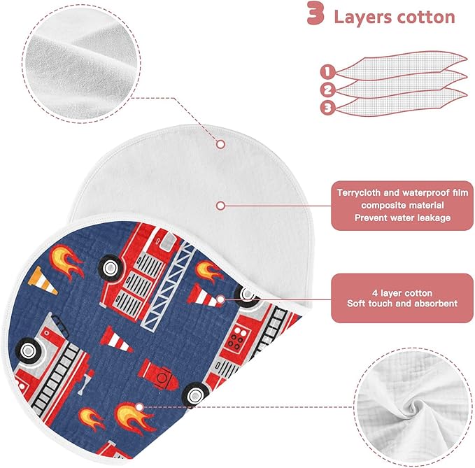 Fire Trucks Red Cars Burp Cloths Baby Boys Girls Absorbent Soft Cotton Burping Cloths Rags 2 Pack