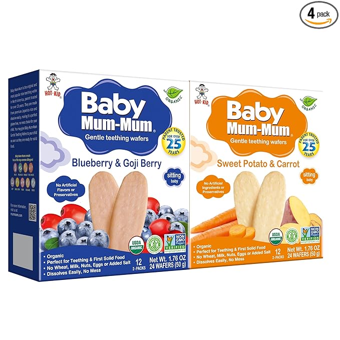 Baby Mum-Mum Gentle Teething Crackers, Blueberry & Goji Berry, Sweet Potato & Carrot | 24 Count (Pack of 4) | Gluten Free, Allergen Free, Non-GMO | Baby Snacks