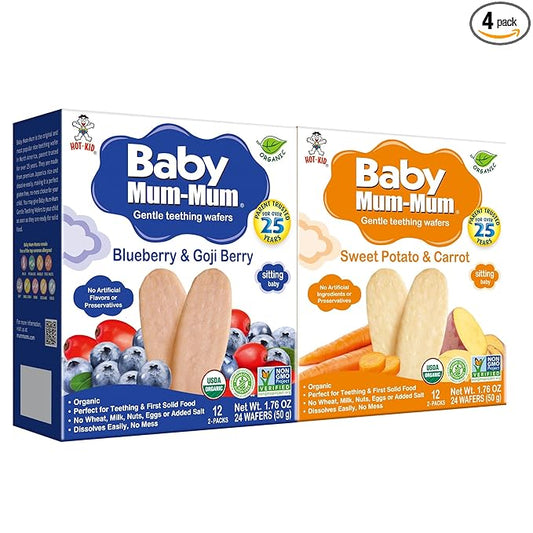 Baby Mum-Mum Gentle Teething Crackers, Blueberry & Goji Berry, Sweet Potato & Carrot | 24 Count (Pack of 4) | Gluten Free, Allergen Free, Non-GMO | Baby Snacks