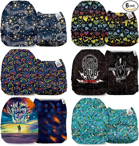 Mama Koala 1.0 Cloth Diapers for Babies, 6 Pack Pocket Shell Only (NO Inserts) - One Size Washable and Reusable Pocket Diapers for Newborns and Toddlers - 160033
