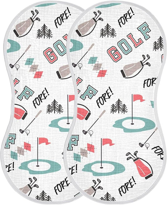 Golfer Golf Sports Burp Cloths Baby Boys Girls Absorbent Soft Cotton Burping Cloths Rags, 2 Pack