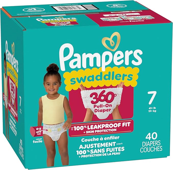 Pampers Swaddlers 360 Pull-On Diapers, Size 7, 40 Count for up to 100% Leakproof Skin Protection and Easy Changes