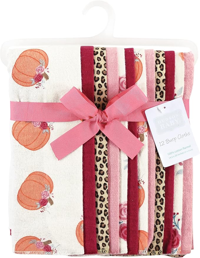 Hudson Baby Unisex Baby Cotton Flannel Burp Cloths Bundle, Cutest Pumpkin, One Size