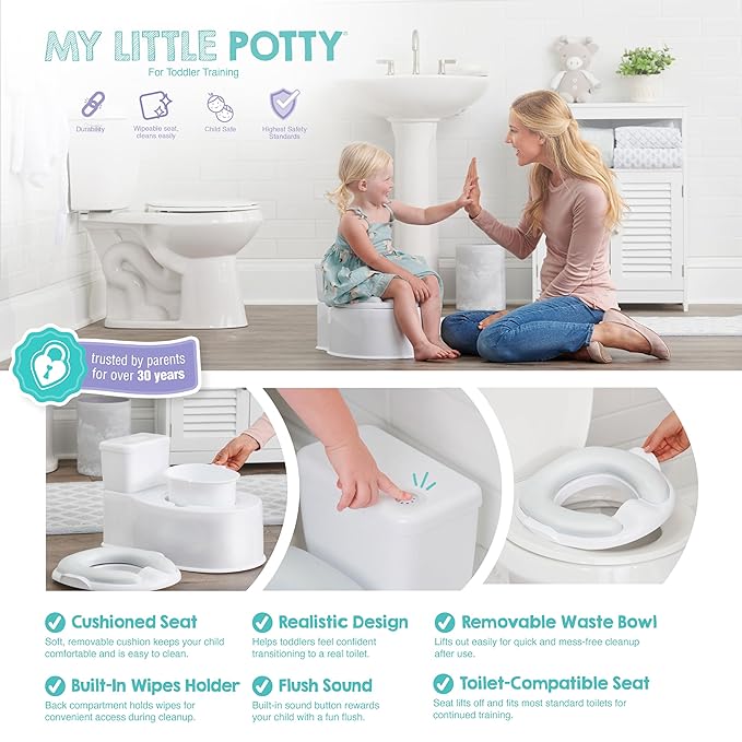 Regalo 2-in-1 Toddler Potty Training Toilet with Flushing Sound, Removable Potty Training Seat, Soft Cushion & Splash Guard, Toddler Potty Chair with Storage, Toilet Seat Transition, White