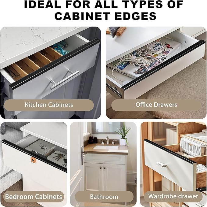 Cabinet Protectors for Kitchen Cabinets, Black Cabinet Door Protector Trash Drawer Protector Edge Guard, Plastic Slip on Protectors for Cabinets– 3/4" Thick, 18" Length