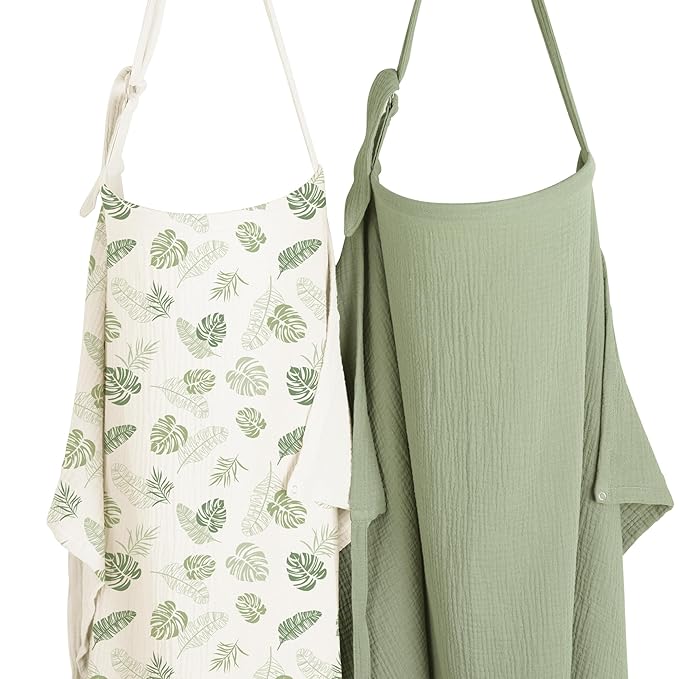 Konssy 2-Pack Muslin Nursing Cover Up for Breastfeeding Moms with Rigid Hoop, 100% Cotton, Lightweight & Breathable Breastfeeding Cover, Adjustable & Comfort