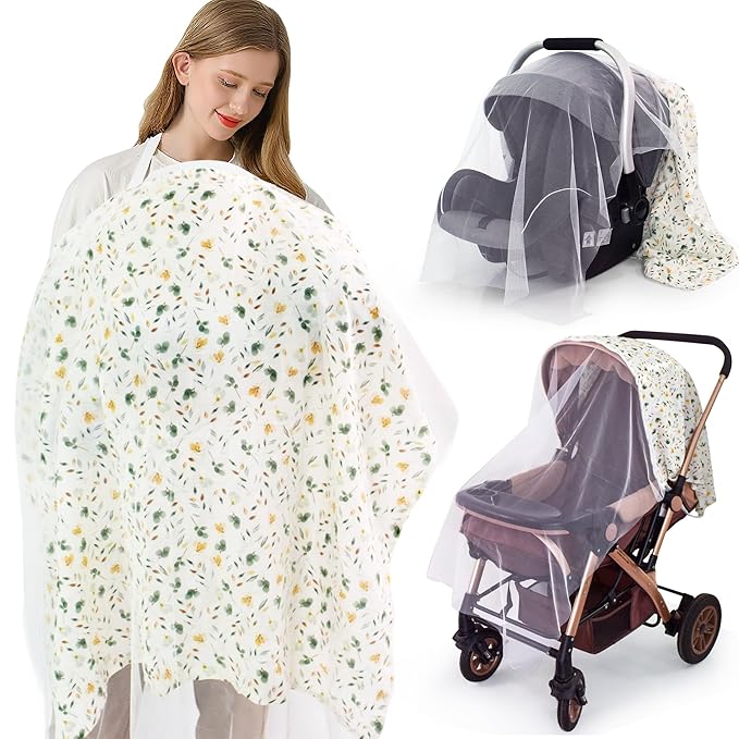 Muslin Nursing Cover for Breastfeeding,Breathable Breastfeeding Cover, Privacy Breastfeeding Cover Nursing Apron, Lightweight & Ventilated Breastfeeding Cover,Multi-use Stroller Cover