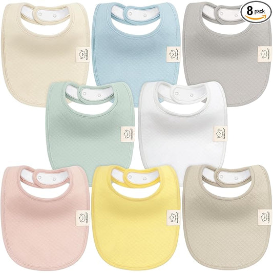 KeaBabies 8-Pack Organic Baby Bibs for Girls, Boys - Quilted Cotton Cloth Baby Drool Bibs for Drooling and Teething Toddler, Newborn, Infant, Soft & Super Absorbent (Dawn)