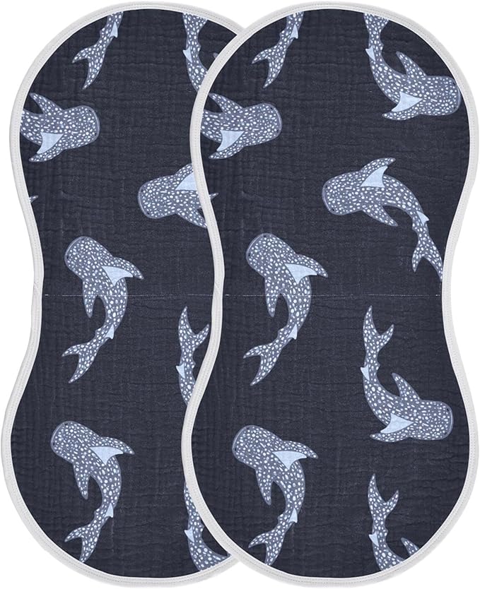 Sea Whale Sharks Burp Cloths Baby Boys Girls Absorbent Soft Cotton Burping Cloths Rags 2 Pack