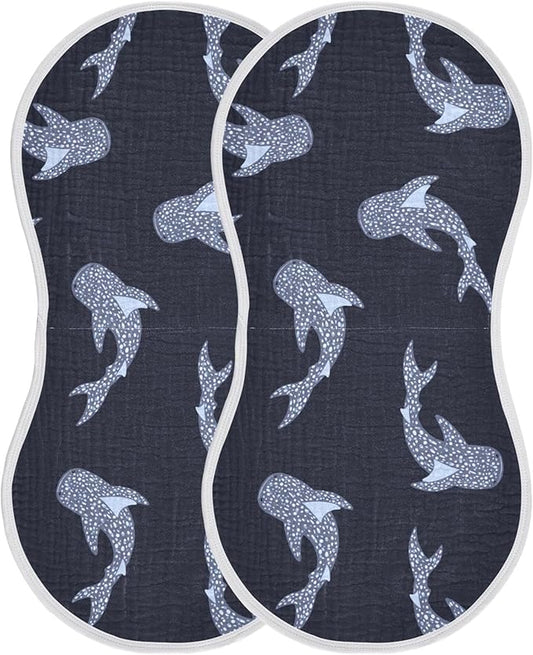Sea Whale Sharks Burp Cloths Baby Boys Girls Absorbent Soft Cotton Burping Cloths Rags 2 Pack