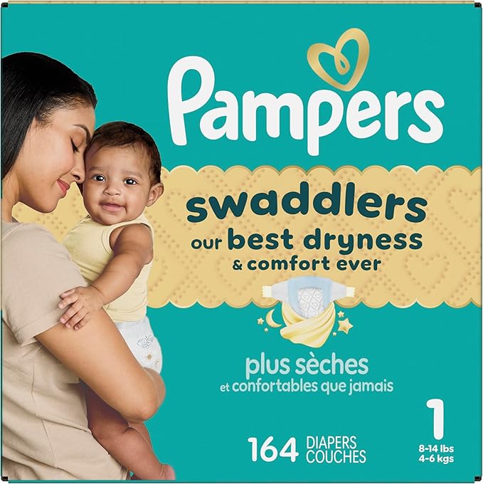 Pampers Swaddlers Diapers, Size 1 (8-14 lbs), 164 Count, Absorbent, Keeps Baby Dry and Comfortable, Skin Safe Disposable Baby Diaper