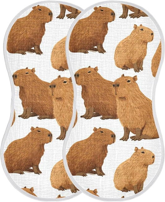 Capybara Cute Burp Cloths Baby Boys Girls Absorbent Soft Cotton Burping Cloths Rags 2 Pack