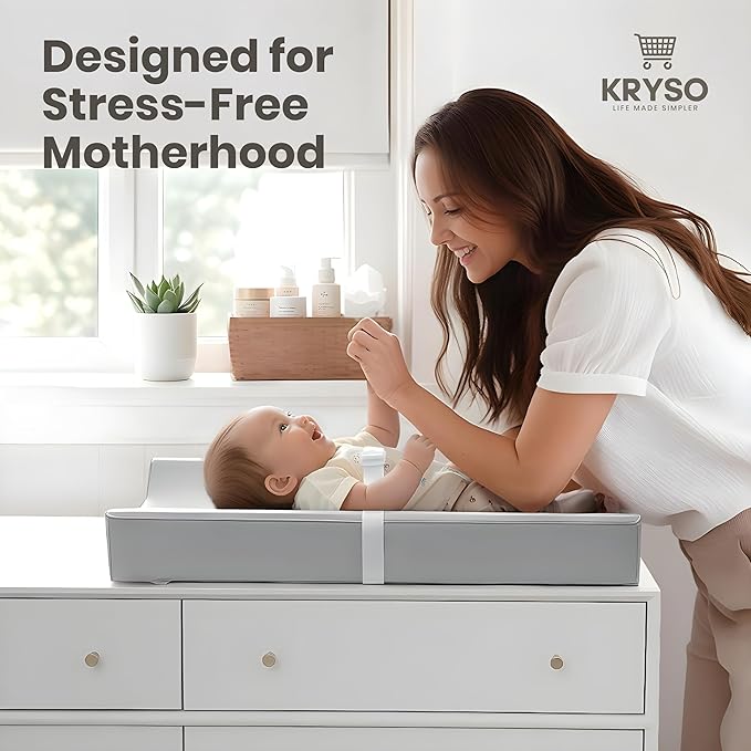 KRYSO Baby Changing Pad – Soft Vegan Leather Changing Pad, Waterproof and Wipeable Diaper Changing Mat, Easy-to-Clean Baby Mat for Newborns and Toddlers (Light Gray)